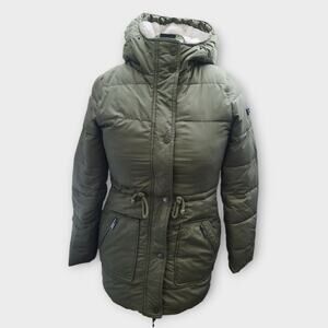 Hollister Puffer Coat Womens S Green Fleece Lined Hooded Full-Zip/Snap VTG Y2K